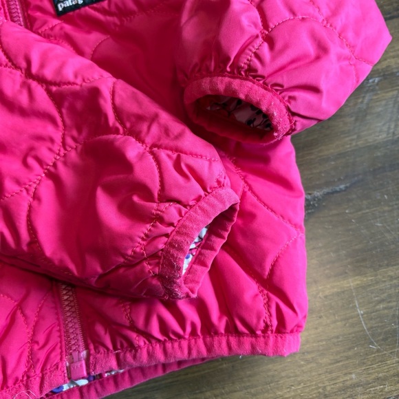 Patagonia Reversible Quilted Pink Leaves Hooded Jacket Bird Toddler 12-18 months - Picture 3 of 7